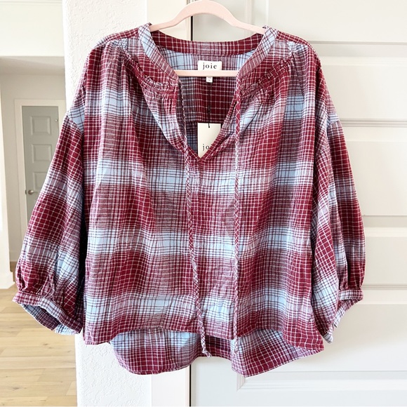 NWT Joie Barrian Plaid Cotton Top - Picture 3 of 6